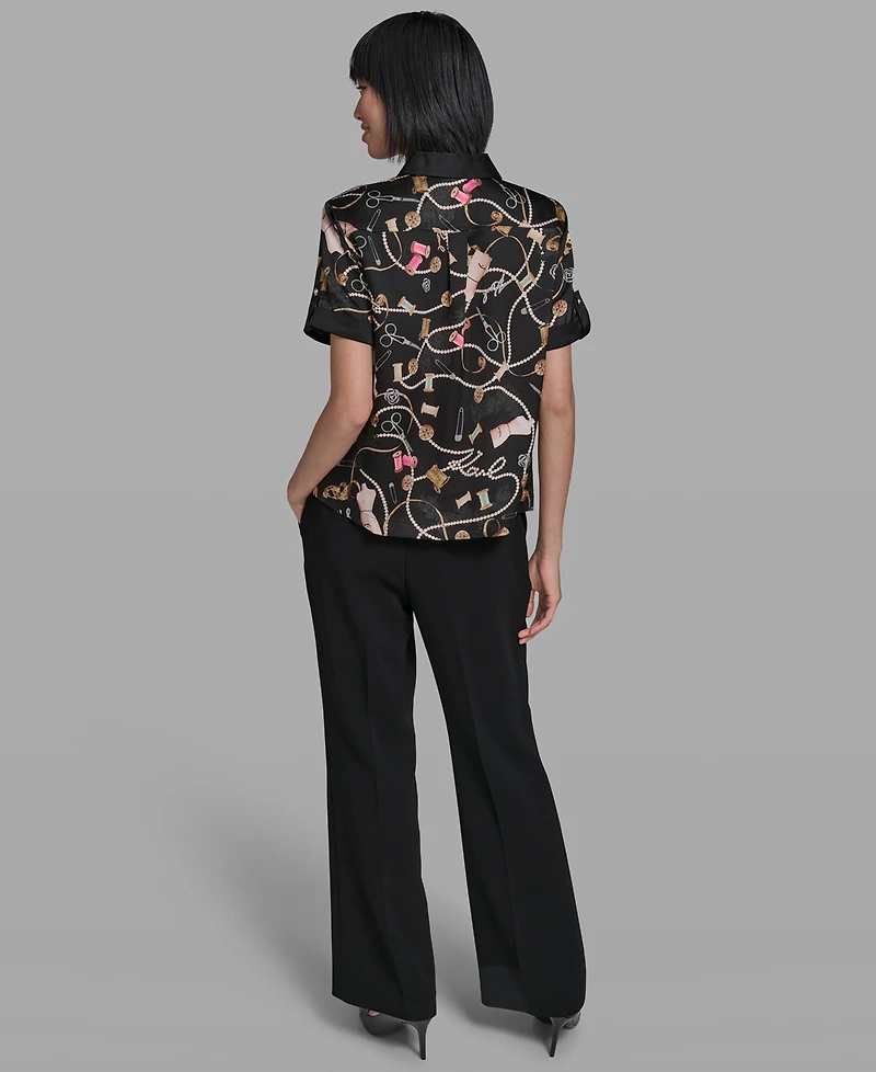 Karl Lagerfeld Paris Women's Printed Camp Collared Shirt