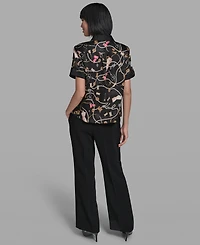 Karl Lagerfeld Paris Women's Printed Camp Collared Shirt