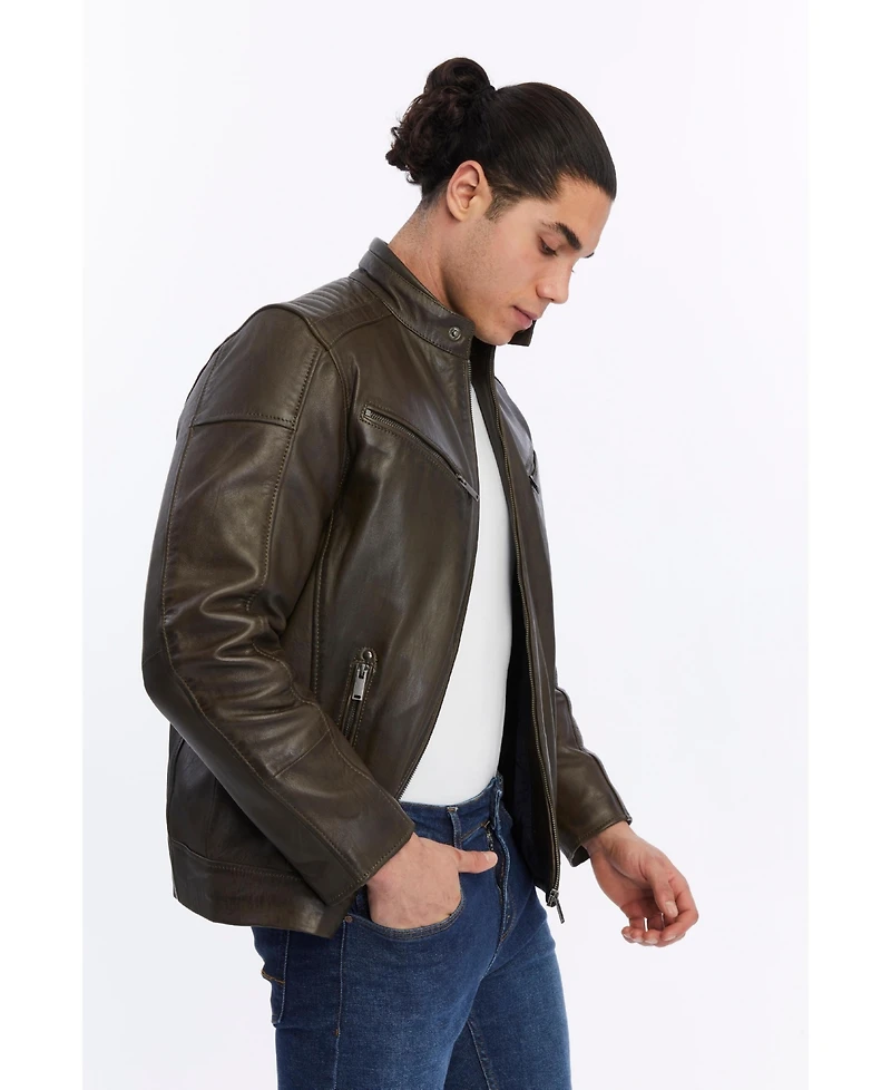 Furniq Uk Men's Motorcyle Style Leather Jacket