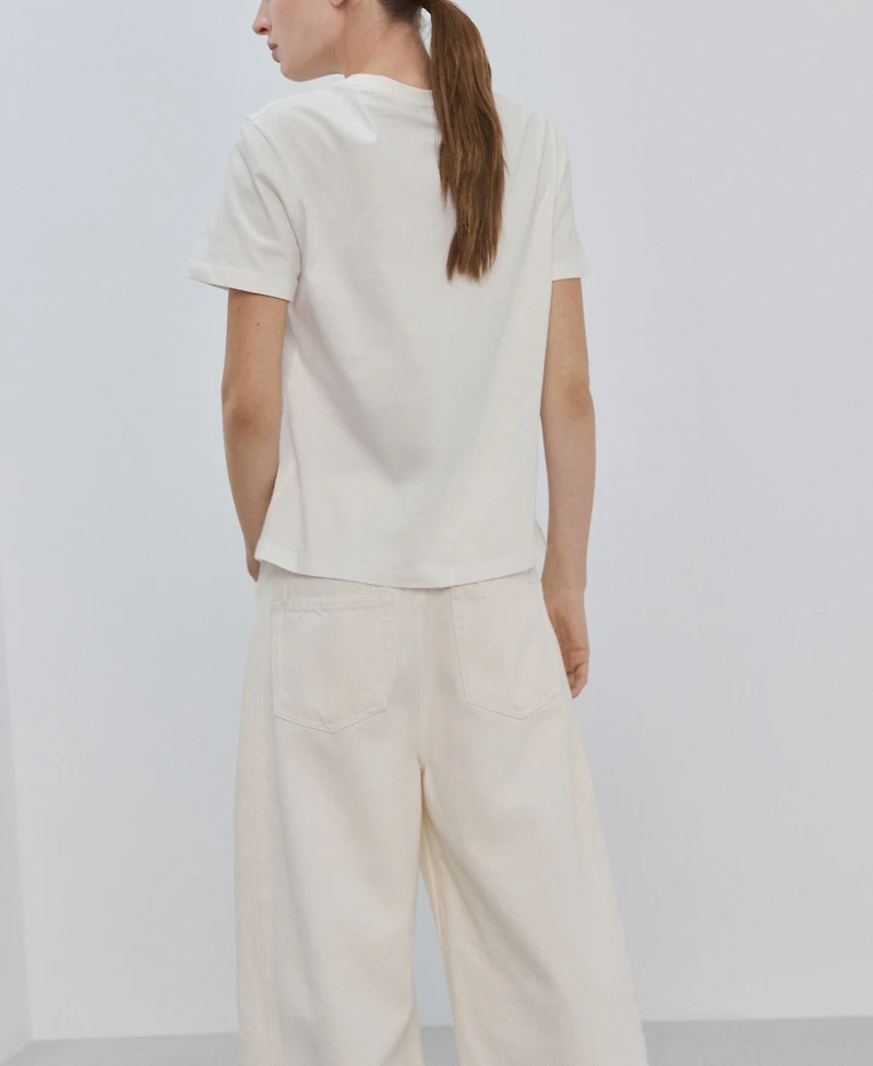 Mango Women's Floral-Embroidered Cotton T-Shirt