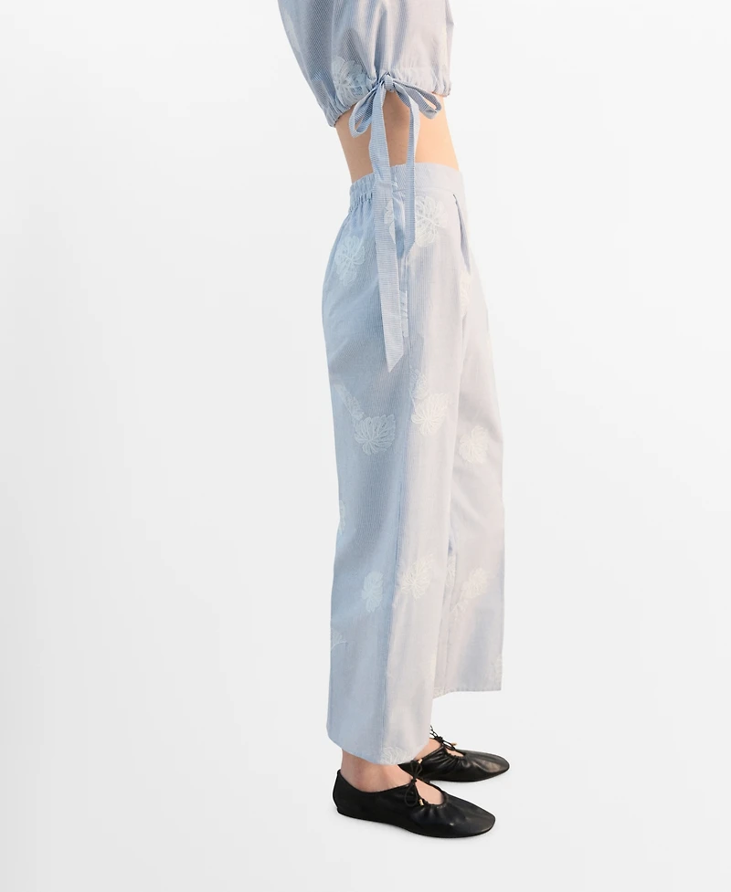 Mango Women's Embroidered Striped Pants