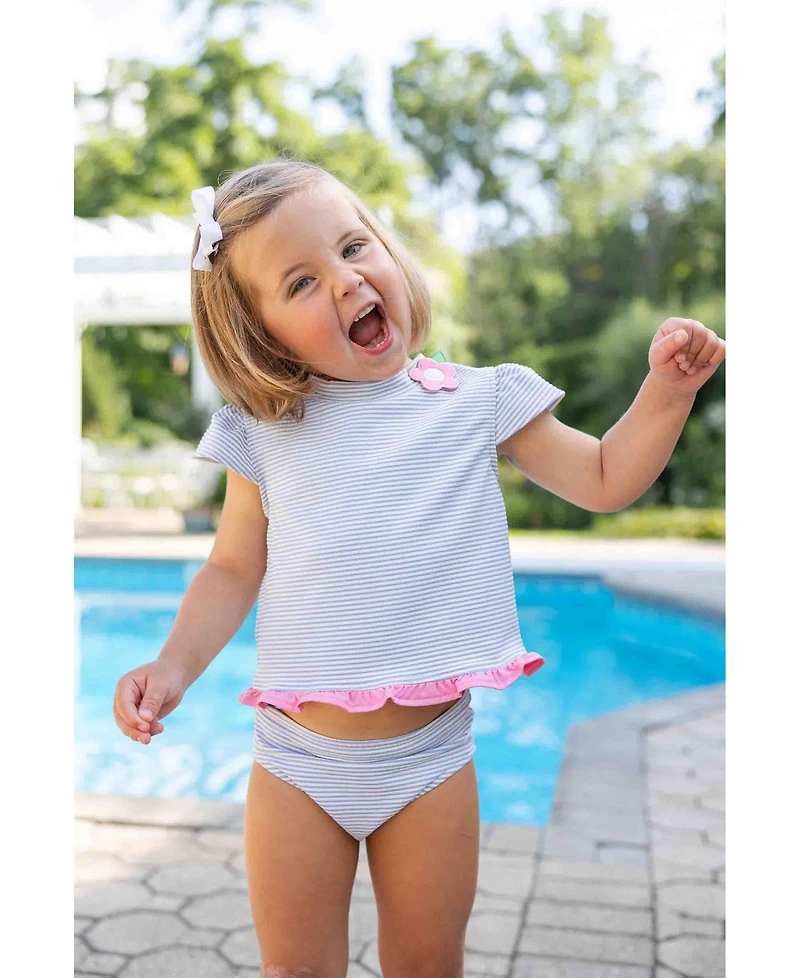 Florence Eiseman Toddler Girls Cap Sleeve Rash Guard Tankini With Flower