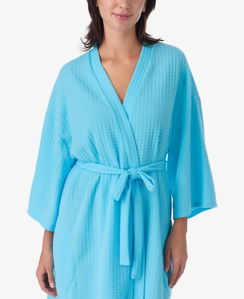 Ellen Tracy Women's 3/4-Kimono-Sleeve Short Waffle Robe