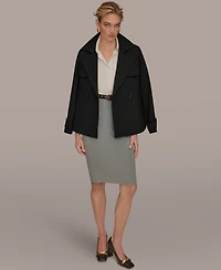 Donna Karan New York Women's Short Crepe Notch Collar Trench Coat