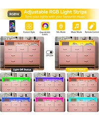 gaomon Pink 7-Drawer Dresser for Bedroom – Modern Long Dresser with Charging Station & Led Lights