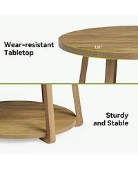 Tribesigns Round Coffee Table with Storage, 2-Tier 31.5" Center Table with Wooden Legs for Living Room & Bedroom