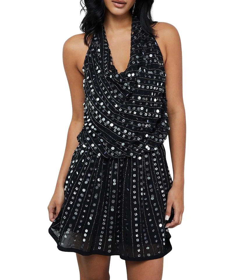 Warehouse Women's Sequin Cowl Front Flippy Mini Dress