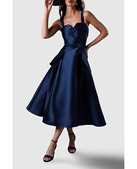 Coast Women's Tan Twill Belted Volume Midi Dress