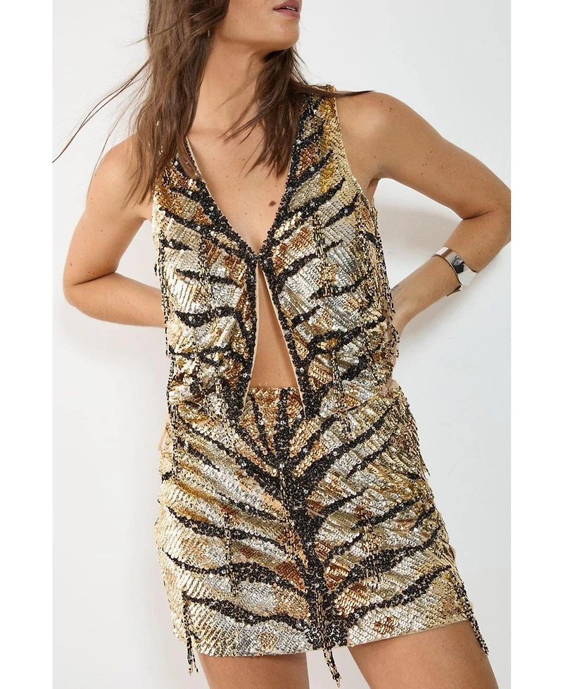 Nasty Gal Women's Hand Embellished Tassel Sequin Waistcoat