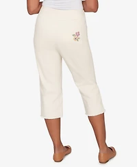 Alfred Dunner Women's Beachcomber Floral Cross Stitch Super Stretch Denim Capri Jeans