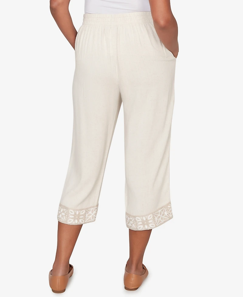 Alfred Dunner Women's Natural Wonder Crochet Trim Linen Capri