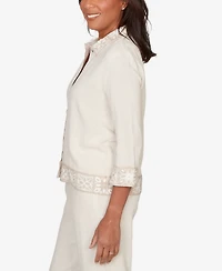 Alfred Dunner Women's Natural Wonder Embellished Crochet Trim Linen Jacket