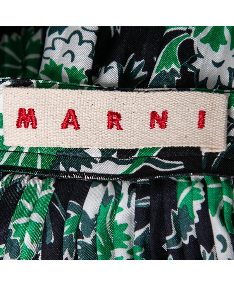Pre-Owned Marni Women's Fern Floral Print Silk Pleated Midi Skirt