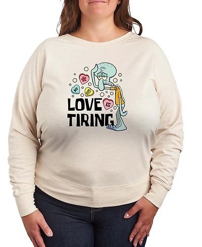 Hybrid Apparel Women's Spongebob Squarepants Squidward Love Is Tiring Valentine French Terry Long sleeve T-shirt