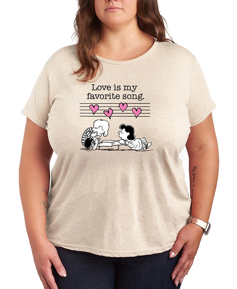 Hybrid Apparel Women's Peanuts Lucy And Schroeder Love Song Short Sleeve Graphic T-Shirt