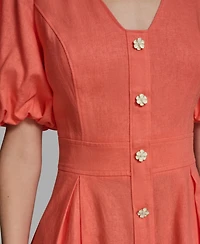 Karl Lagerfeld Paris Women's Puff Sleeve V-Neck Dress