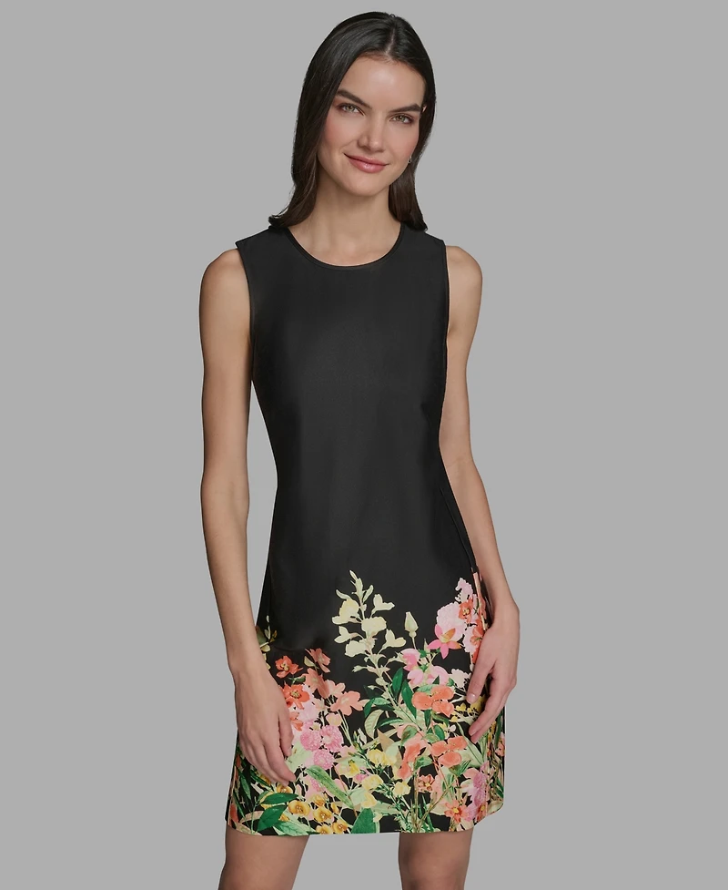 Karl Lagerfeld Paris Women's Floral Border Crew Neck Dress