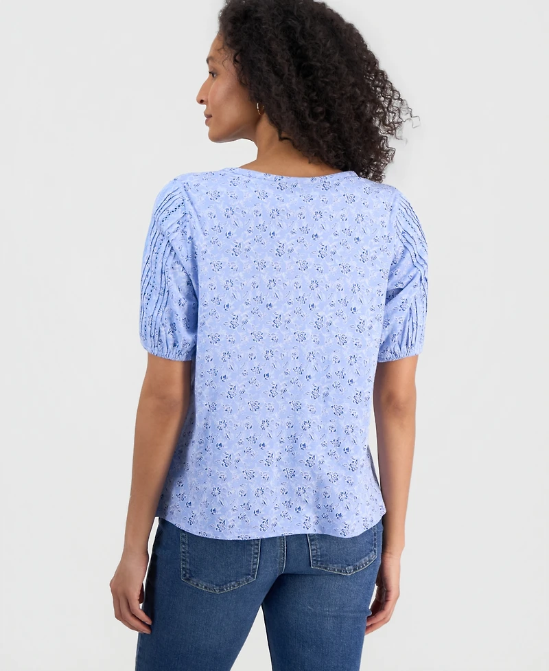 Style & Co Women's Printed Lace-Trim Knit Top, Macy's Exclusive