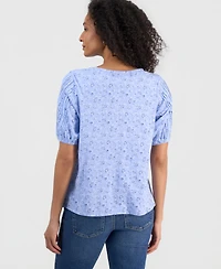 Style & Co Women's Printed Lace-Trim Knit Top, Macy's Exclusive