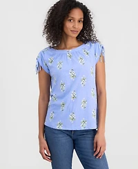 Style & Co Women's Printed Boat-Neck Ruched-Sleeve Top, Macy's Exclusive