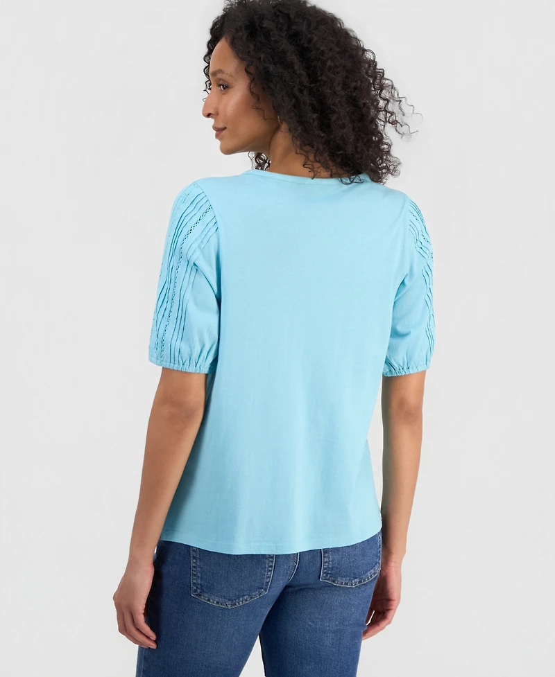 Style & Co Women's Cotton Scoop-Neck Lace Top, Exclusively at Macy's