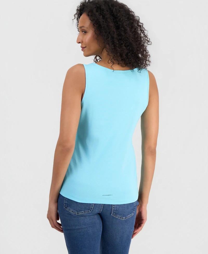 Style & Co Women's Cotton Scalloped V-Neck Sleeveless Top, Exclusively at Macy's