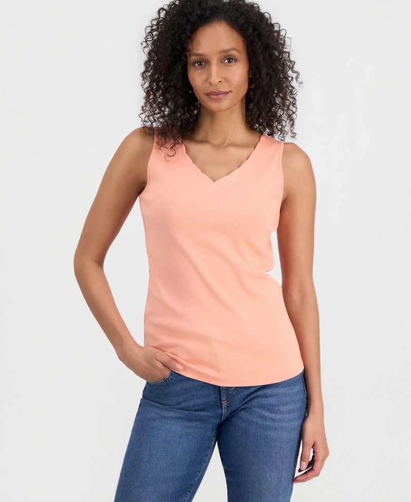 Style & Co Petite Scalloped V-Neck Tank Top, Macy's Exclusive