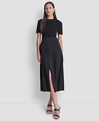 Dkny Women's Arid Pique Mini Logo Emblem Slit A-Line Skirt