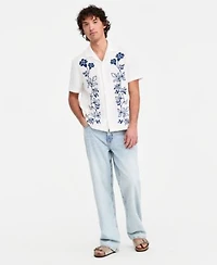 Sun Stone Mens Floral Embroidered Cotton Camp Shirt Wave Wash Baggy Jeans Macys Exclusive