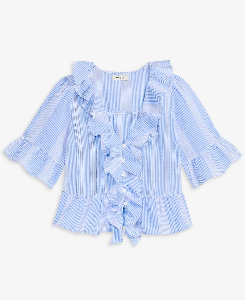 On 34th Women's Short Sleeve Ruffle-Front Cotton Blouse, Macy's Exclusive
