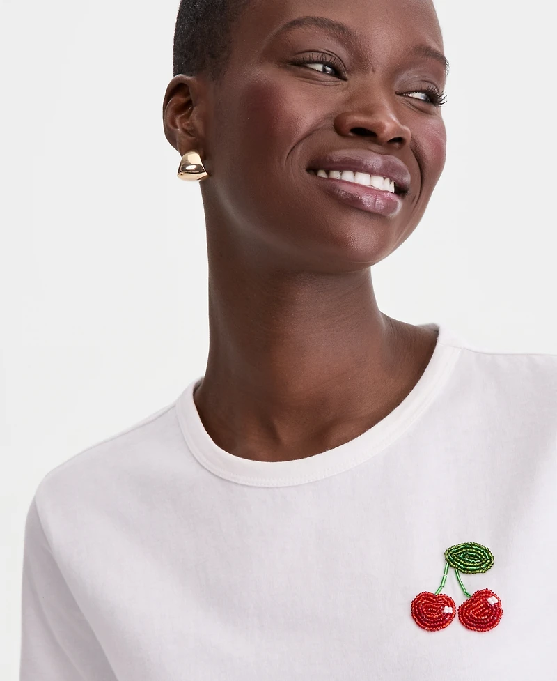 On 34th Women's Beaded Cherry Everyday T-Shirt, Macy's Exclusive