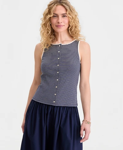 On 34th Women's Thin Stripe Rib Button-Up Tank Top, Macy's Exclusive
