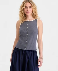 On 34th Women's Thin Stripe Rib Button-Up Tank Top, Macy's Exclusive