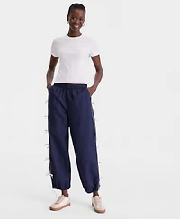 On 34th Women's High-Rise Bow-Trim Nylon Pull-On Pants, Macy's Exclusive
