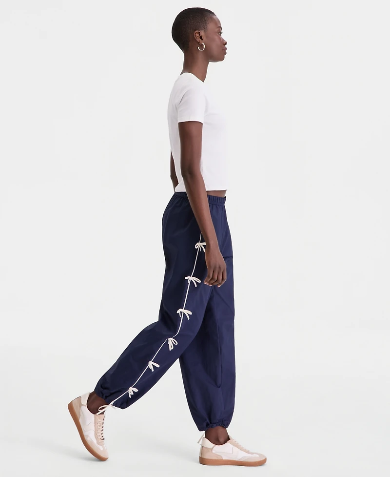 On 34th Women's High-Rise Bow-Trim Nylon Pull-On Pants, Macy's Exclusive
