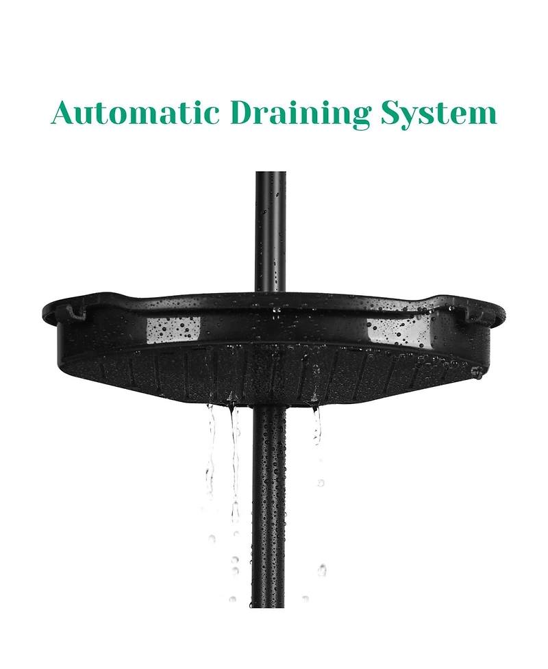 Homfan Corner Shower Caddy Tension Pole, Rust-Resistant Bathroom Storage Organizer with 4-Tier Adjustable Shelves & Rubber Pad, 101.6''- 122'' Height