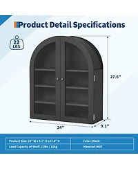 Homfan Arched Wall Cabinet, Arched Bathroom Medicine Wall Cabinet with Acrylic Door & Adjustable Shelves, Wall Mounted Storage Organizer