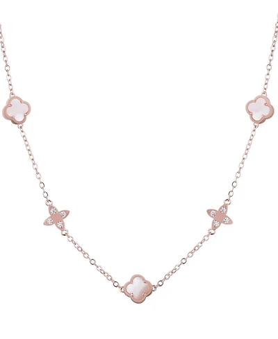 Adornia Rose Gold Mother of Pearl Cz Clover Station Necklace
