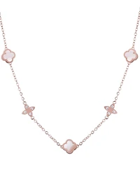 Adornia Rose Gold Mother of Pearl Cz Clover Station Necklace