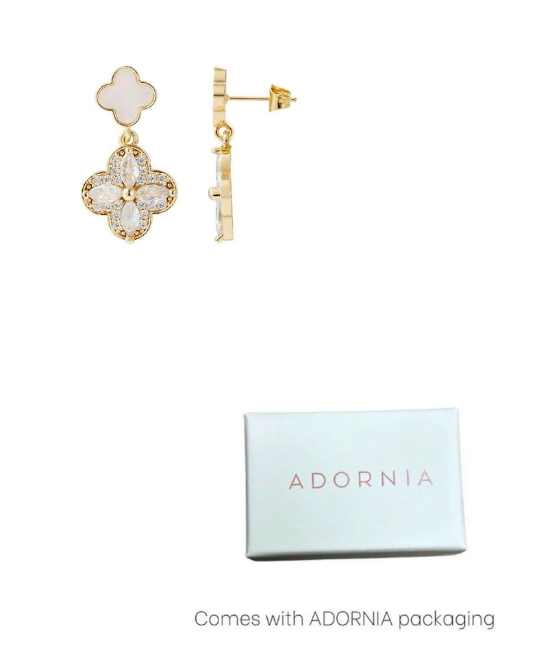 Adornia Gold Mother of Pearl and Cz Clover Drop Earrings