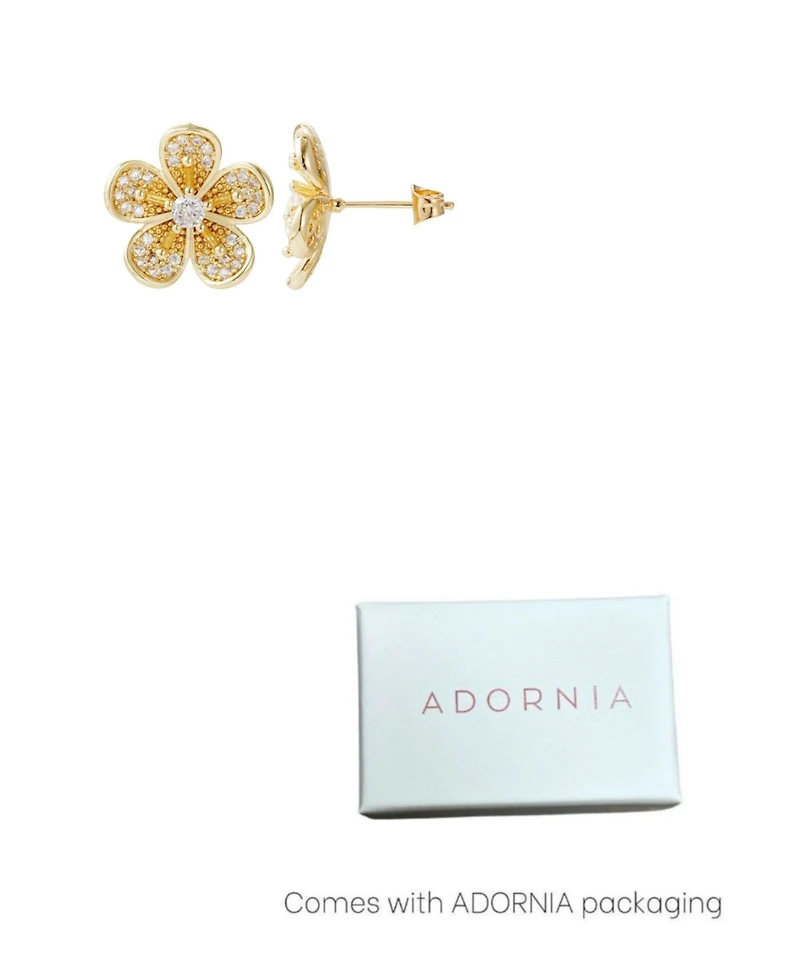 Adornia Gold Cz Flower Stud Earrings