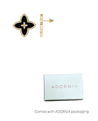 Adornia Gold Cz Black Statement Flower Stud Earrings