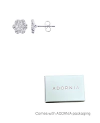Adornia Silver Cz Flower Halo Stud Earrings