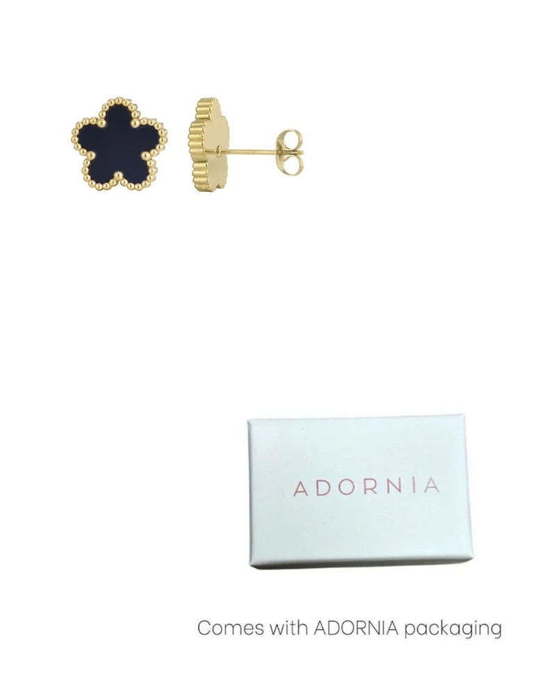 Adornia Tarnish Resistant Gold Black 5-Leaf Clover Stud Earrings