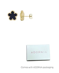 Adornia Tarnish Resistant Gold Black 5-Leaf Clover Stud Earrings