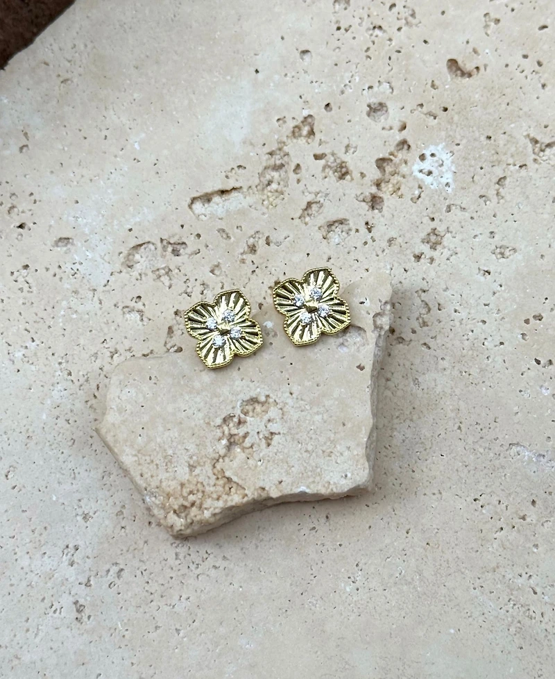 Adornia Gold Cz Pointed Prismatic Clover Stud Earrings