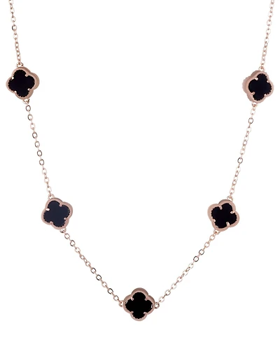 Adornia Rose Gold Black Flower Station Necklace