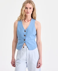 On 34th Women's Linen Blend V-Neck Button-Front Vest, Macy's Exclusive