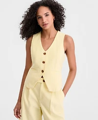 On 34th Women's Linen Blend V-Neck Button-Front Vest, Macy's Exclusive