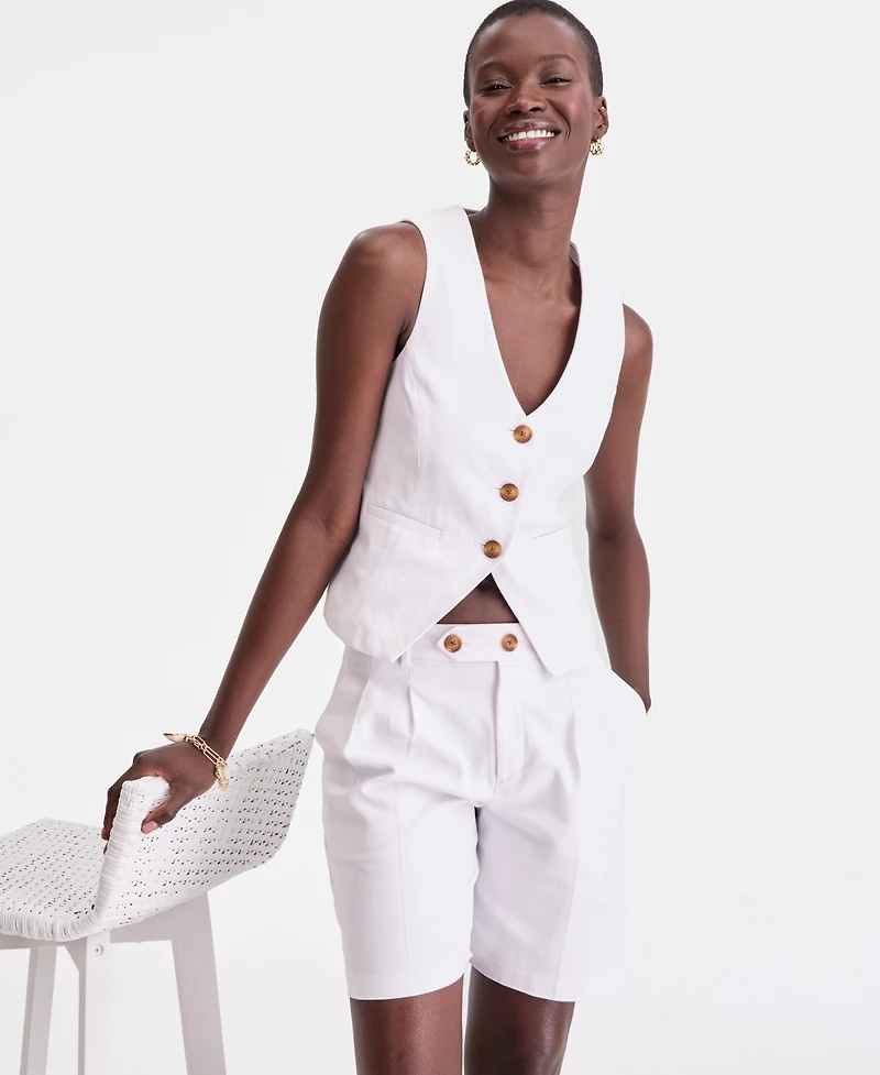 On 34th Women's High-Rise Linen-Blend Bermuda Shorts, Macy's Exclusive